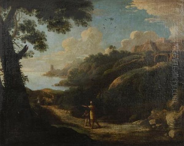 Figures On A Path In A Rocky Landscape Oil Painting by Gaspard Dughet