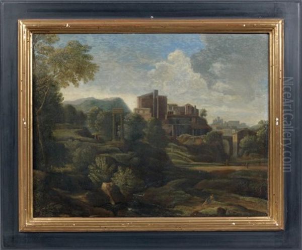 Paysage Aux Deux Colonnes Oil Painting by Gaspard Dughet