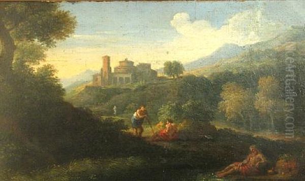 An Extensive Landscape With Classical Figures In The Foreground Oil Painting by Gaspard Dughet