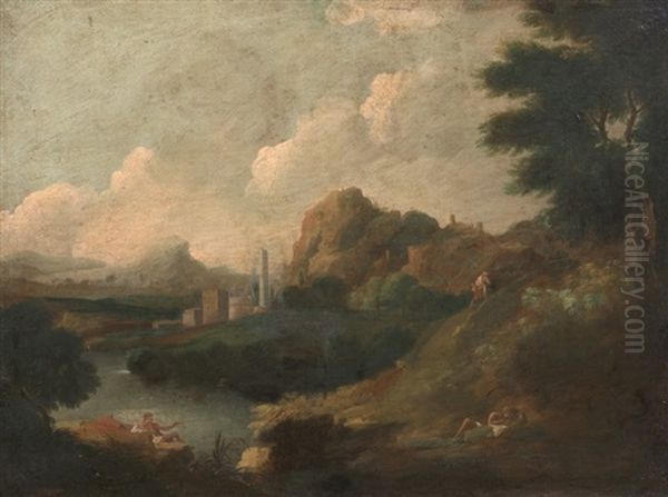 Paesaggio Con Fiume E Rovine Oil Painting by Gaspard Dughet