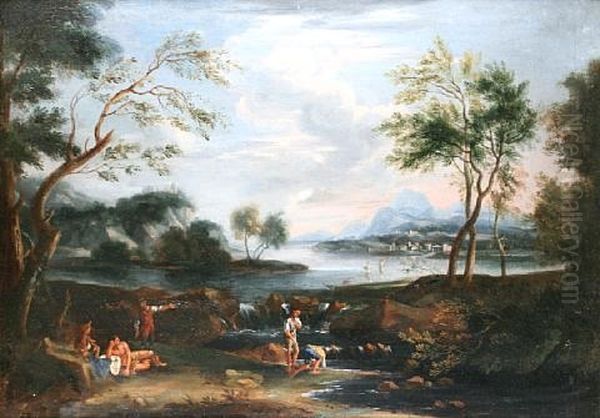 An Italianate Coastal Landscape Oil Painting by Gaspard Dughet