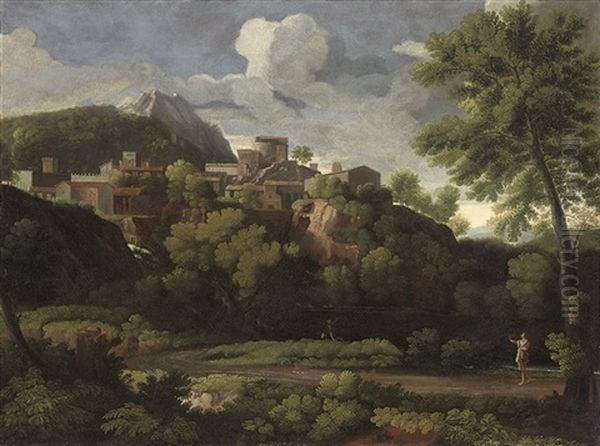 An Italianate Landscape Oil Painting by Gaspard Dughet