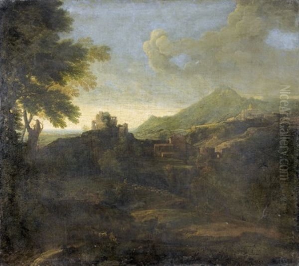 Abendliche Bukolische Landschaft Mit Stadt Und Staffage Oil Painting by Gaspard Dughet