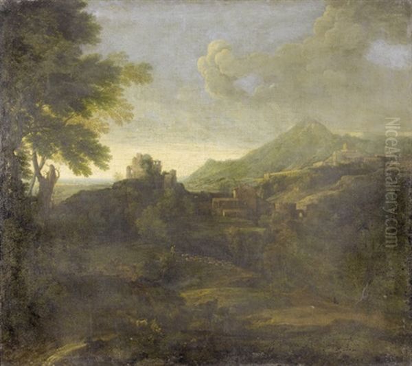 Abendliche Bukolische Landschaft Mit Stadt Und Staffage Oil Painting by Gaspard Dughet