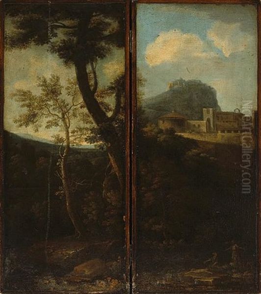 An Italianate Landscape With Figures Oil Painting by Gaspard Dughet