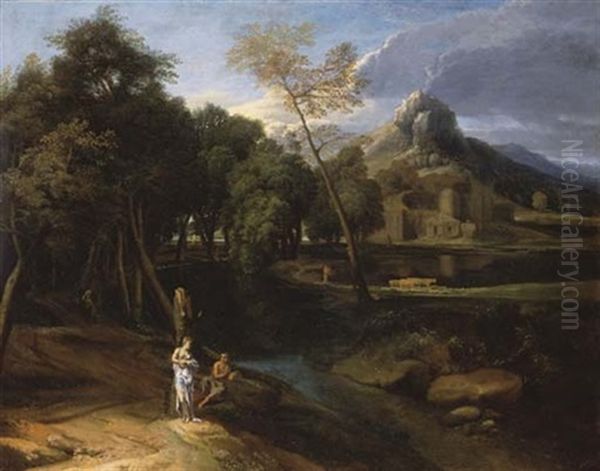 Un Paysage Italianisant Avec Des Personnages A L'antique Oil Painting by Gaspard Dughet