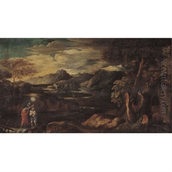 Arcadian Landscape With The Baptism Of Christ Oil Painting by Gaspard Dughet