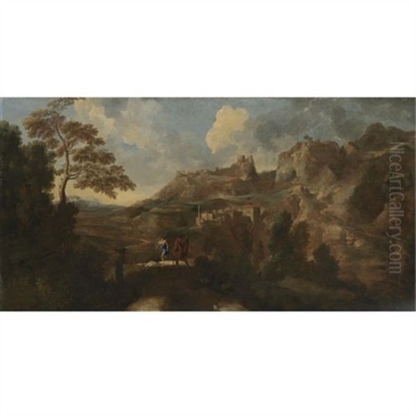 Southern Landscape With Figures On A Path Oil Painting by Gaspard Dughet