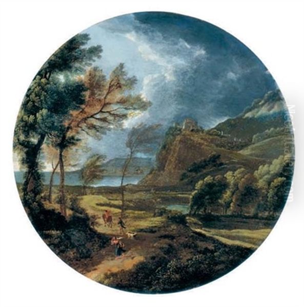 A Stormy Landscape With Travelers By A Cliff Oil Painting by Gaspard Dughet