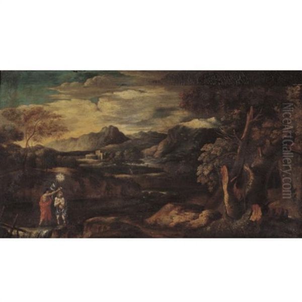 Arcadian Landscape With The Baptism Of Christ Oil Painting by Gaspard Dughet