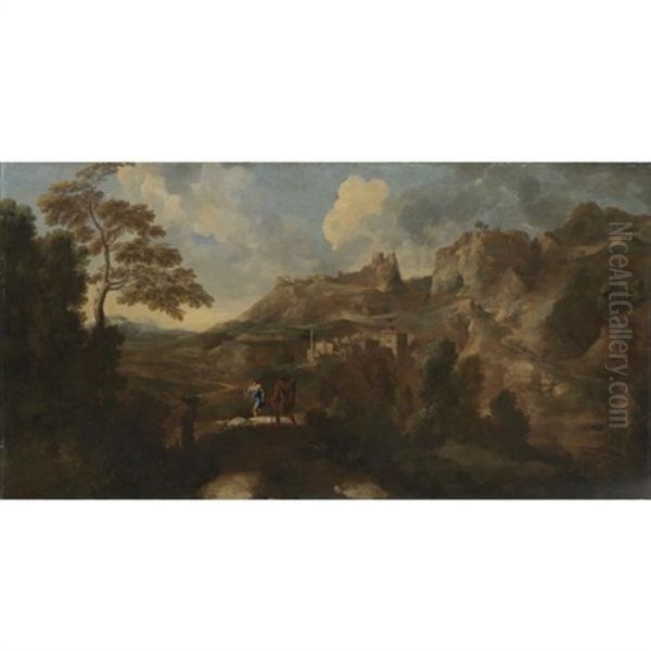 Southern Landscape With Figures On A Path Oil Painting by Gaspard Dughet