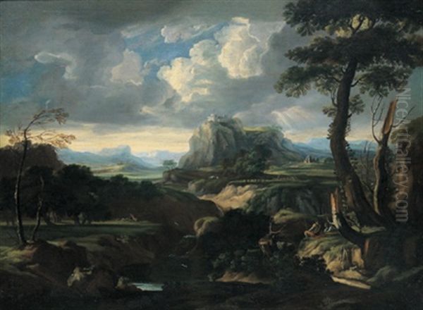 Flusslandschaft Mit Figuren Oil Painting by Gaspard Dughet