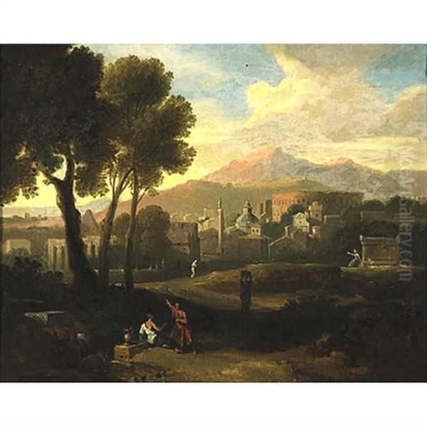 Figures In A Landscape Oil Painting by Gaspard Dughet