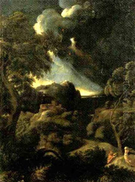 Paesaggio Laziale Con Tempesta Oil Painting by Gaspard Dughet