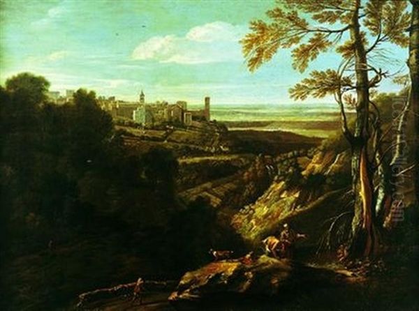 Village Fortifie Dans Un Paysage Panoramique Oil Painting by Gaspard Dughet