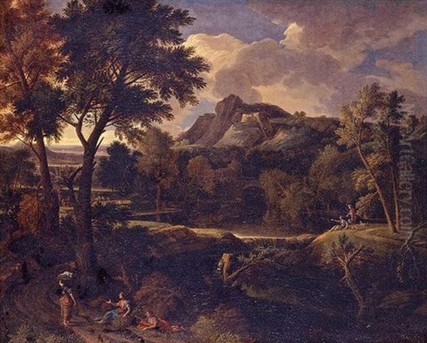 Arcadian Landscape With Classical Figures On A Path by Gaspard Dughet