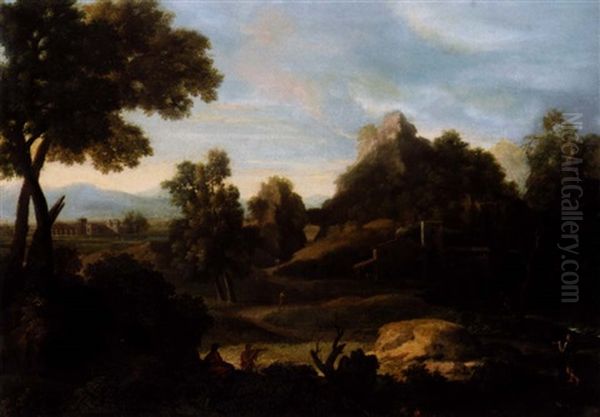 A Classical Landscape With Arcadian Figures Oil Painting by Gaspard Dughet