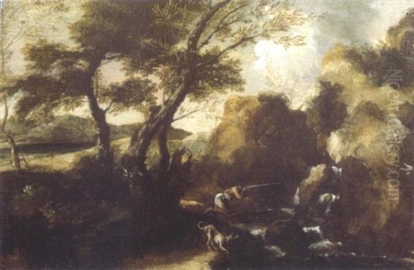 Paysage Au Chasseur Oil Painting by Gaspard Dughet