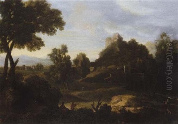 A Classical Landscape With Arcadian Figures Oil Painting by Gaspard Dughet