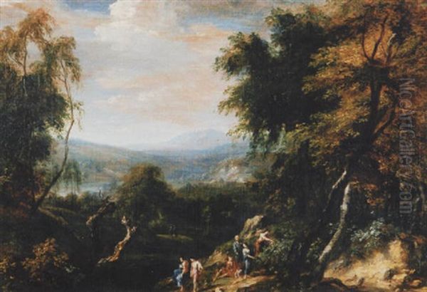 Waldlandschaft Mit Figurenstaffage Oil Painting by Gaspard Dughet