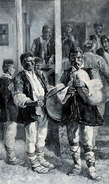 The Musicians From Epirus Oil Painting by Leo Arndt