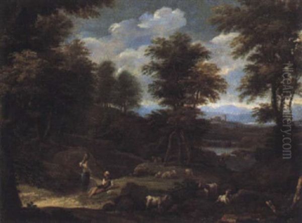 Ideale Landschaft Mit Hirten Und Herde Oil Painting by Gaspard Dughet