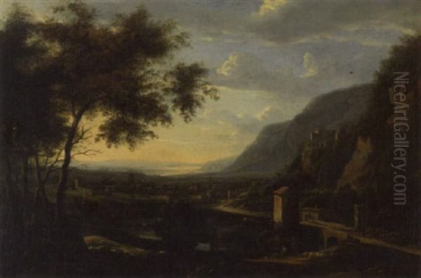 An Italianate Landscape With Figures In The Foreground Oil Painting by Gaspard Dughet