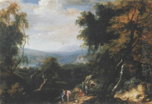 Waldlandschaft Mit Figurenstaffage Oil Painting by Gaspard Dughet