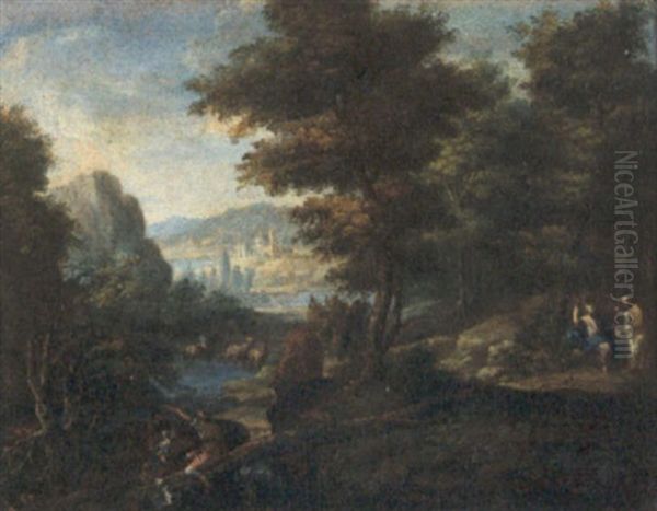 Storia Biblica In Paesaggio Boschivo Oil Painting by Gaspard Dughet