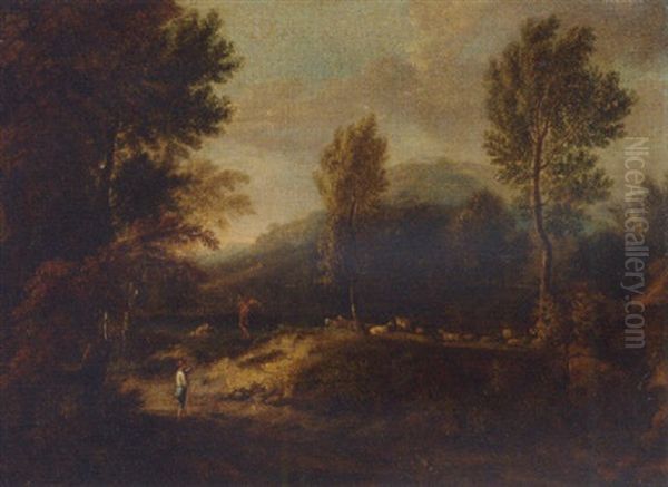 A Shepherd And Other Figures In A Landscape Oil Painting by Gaspard Dughet