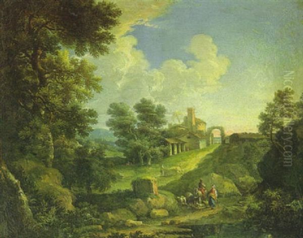 Italienische Landschaft Mit Hirtenpaar Oil Painting by Gaspard Dughet