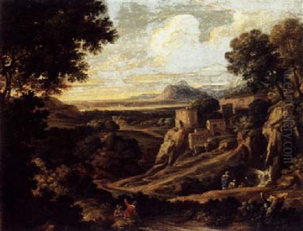 An Arcadian Landscape With Figures Oil Painting by Gaspard Dughet