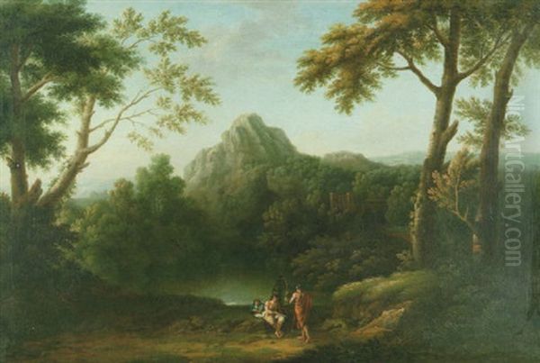 Berglandskap Med Sjo Och Figurer Oil Painting by Gaspard Dughet