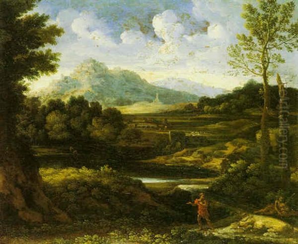 Paesaggio Laziale Con Figure Classiche Oil Painting by Gaspard Dughet