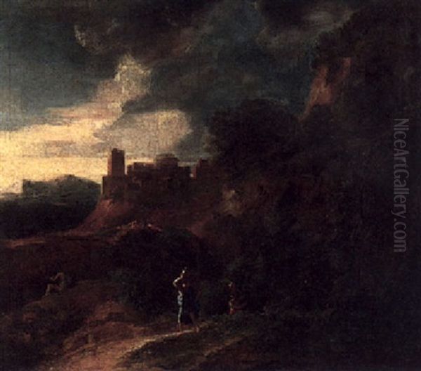 An Italianate Landscape Before A Gathering Storm Oil Painting by Gaspard Dughet