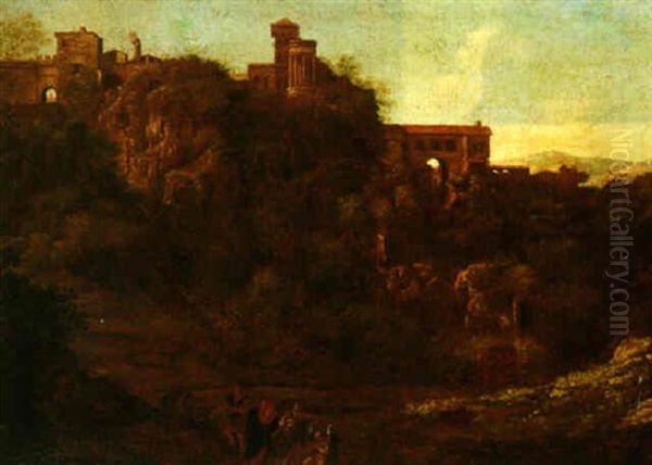 A View Of Tivoli With The Flight Into Egypt Oil Painting by Gaspard Dughet