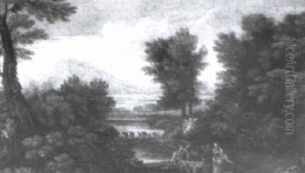 A Classical Italianate Landscape With John The Baptist Oil Painting by Gaspard Dughet