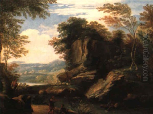 Paysage Fluvial Anime Oil Painting by Gaspard Dughet