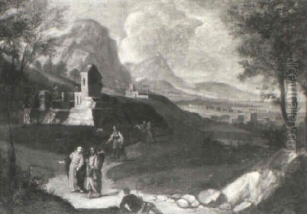 A Landscape With Christ On The Way To Emmaus Oil Painting by Gaspard Dughet