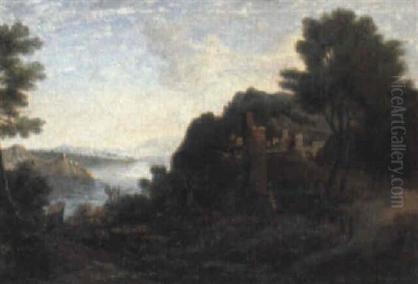 River Landscapes With Towns In The Roman Campagna Oil Painting by Gaspard Dughet