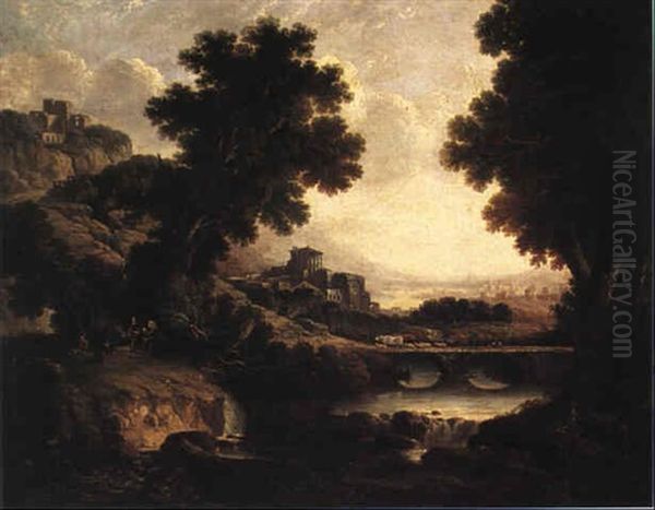 Italienskt Landskap Med Utsikt Mot Tivoli Oil Painting by Gaspard Dughet