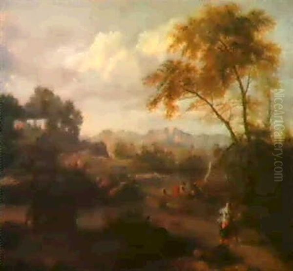 Ideale Landschaft Mit Figuren Und Einem Monument Oil Painting by Gaspard Dughet