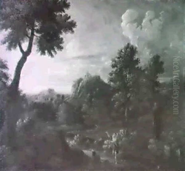 Paesaggio Collinare Con Due Astanti Oil Painting by Gaspard Dughet