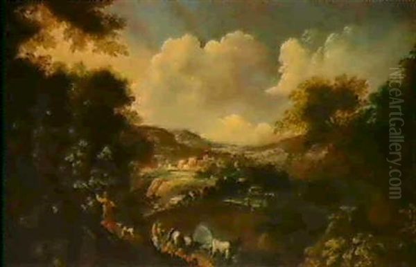 Italienskt Landskap Oil Painting by Gaspard Dughet