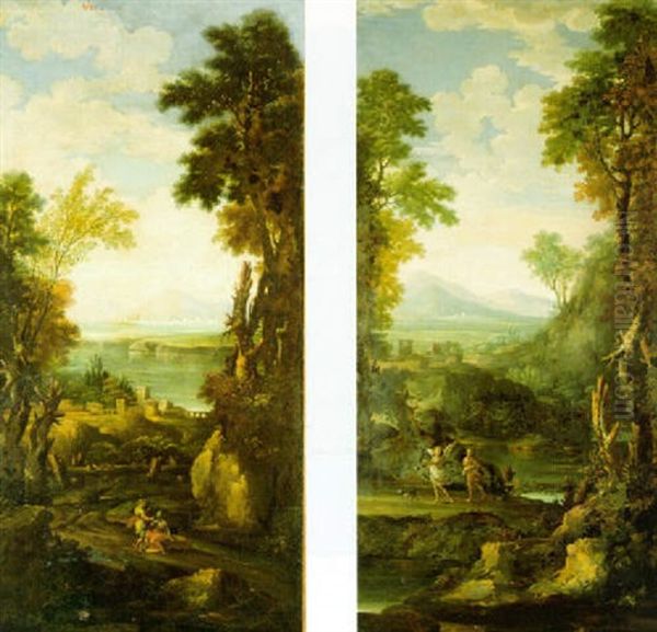 Jacob And Leah & Balaam And The Ass & Tobias  And The Angel & Samson And The Lion Oil Painting by Gaspard Dughet