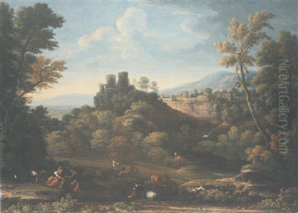 Italianate Landscape With Pastoral Figures Oil Painting by Gaspard Dughet