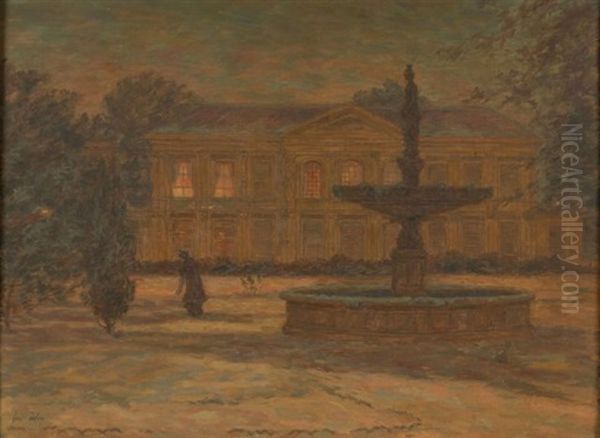 Fontaine Devant Une Villa Eclairee Oil Painting by Henri-Aime Duhem