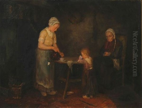 A Peasant Family Taking Tea Oil Painting by Simon Duiker