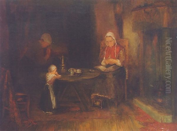 A Peasant Family In A Cottage Interior Oil Painting by Simon Duiker