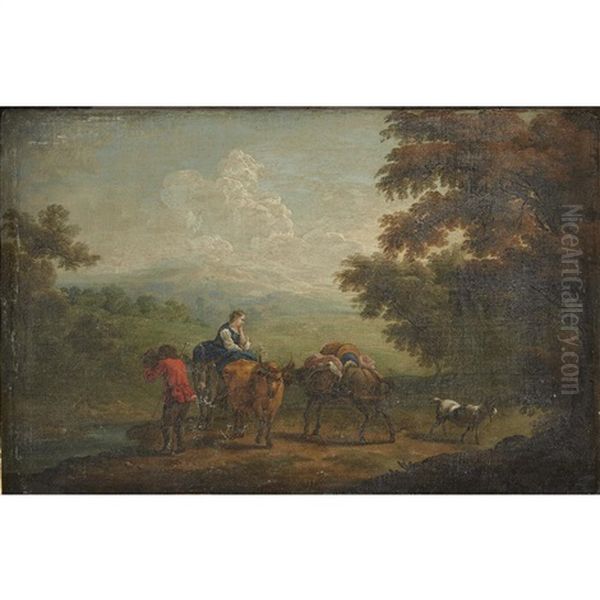 Figures With Their Animals In A Landscape Oil Painting by Karel Dujardin